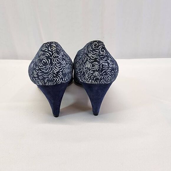 Vintage Ellen Tracy Floral Suade Blue Block Heels Pointed Ties Size 10 - Picture 6 of 9